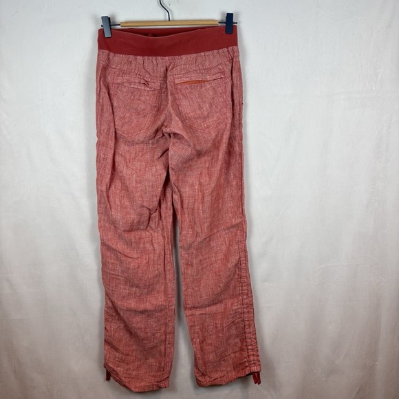 Women's Toad & Co Lina Pink Linen Pull-on Pants Ruched Capri XS Summer Coastal - Picture 3 of 11